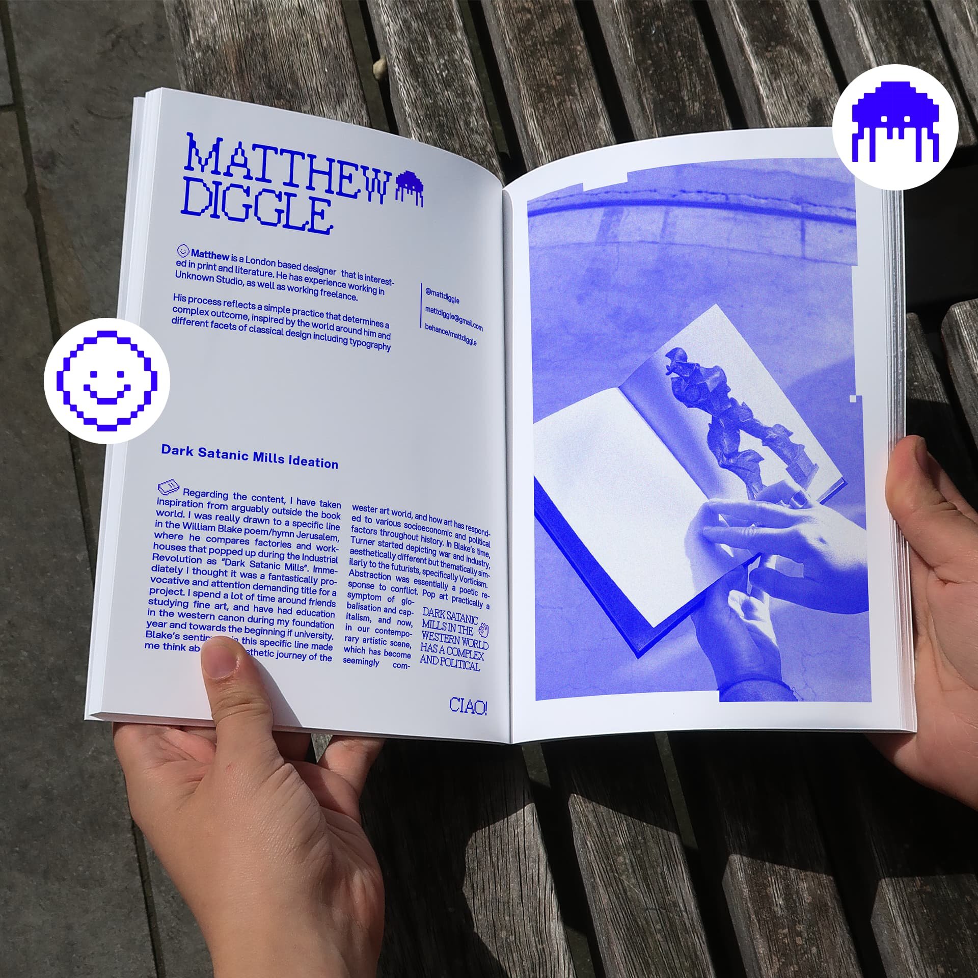 Riso printed, perfect bound publication.