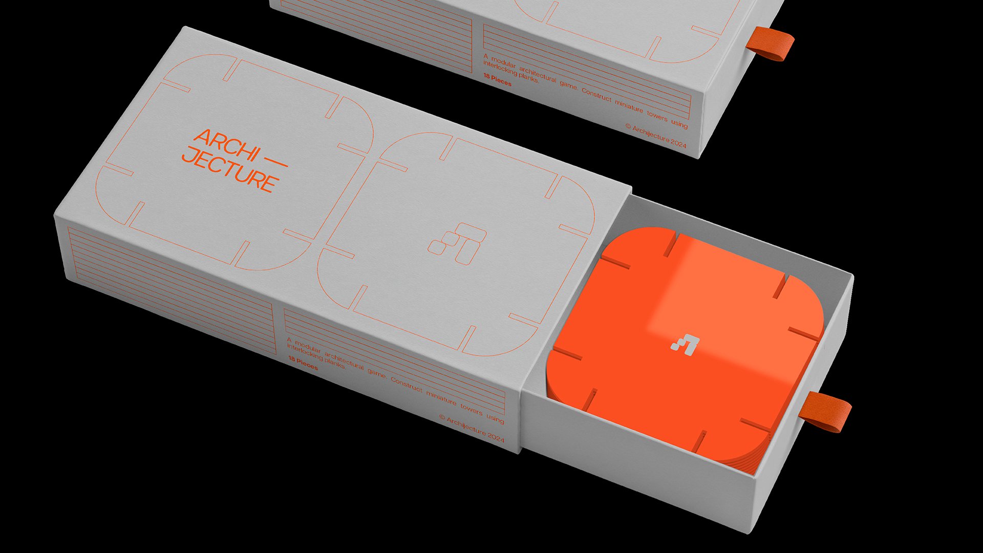 A modular game that serves as a playful extension of the identity which invites the audience to construct their own ‘modular tower’. Composed of 18 pieces that can be arranged in response to the player’s imagination. 