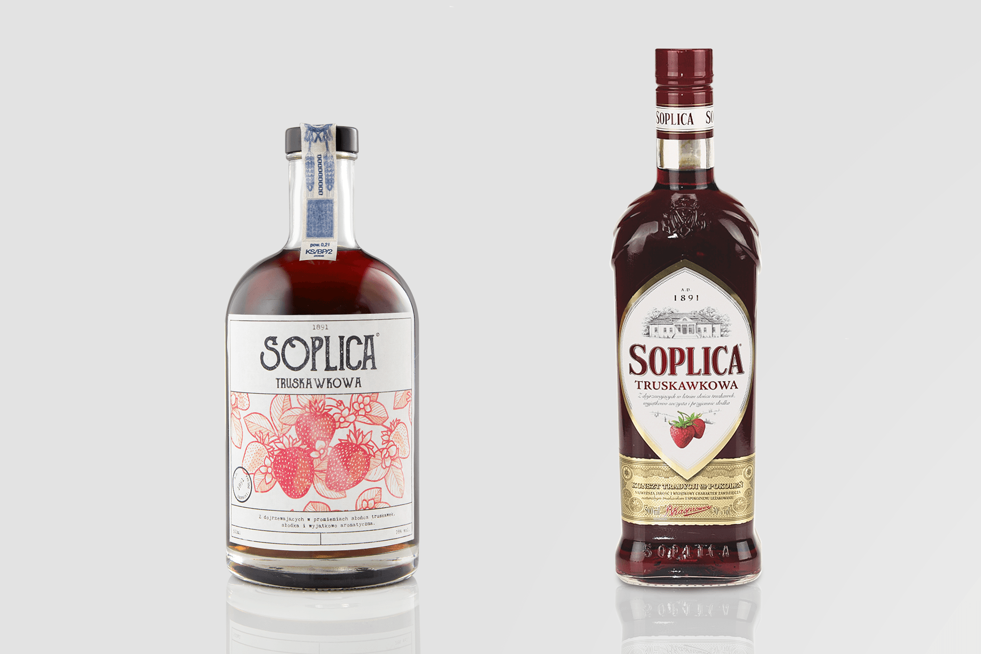 comparison of the vodka branding – original on the right, rebrand on the left